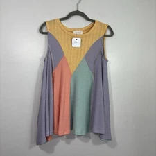 Sugarfox Color Block Tank Top Size Small Waffle Knit Summer NWT