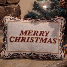 Riverdale MERRY CHRISTMAS 12x9 Tapestry Throw Pillow Holly Berries Made In USA