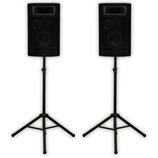 Acoustic Audio PA-500X Passive 800W 3-Way Speaker Pair and Stands DJ Studio Home