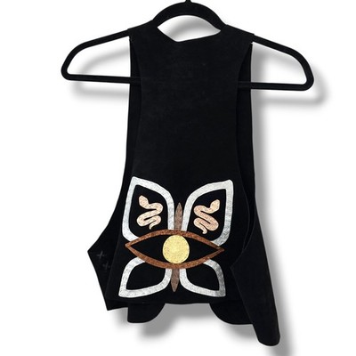 Township31 Black Suede Embroidered Butterfly Evil Eye Vest Women One Size