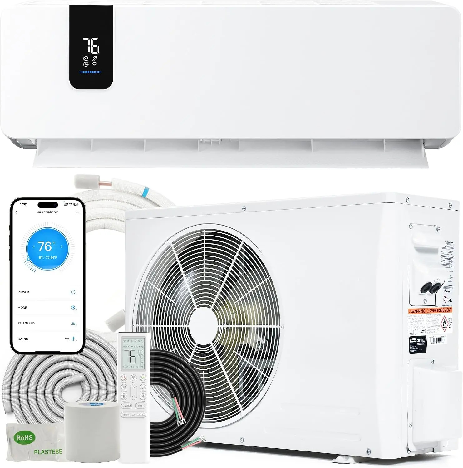 18000 BTU Mini Split AC Heat Pump 20 SEER2 230V WiFi Alexa Inverter 1250 Sq. Ft