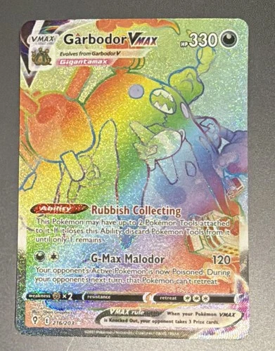 Garbodor VMAX 216/203 Rainbow Rare Evolving Skies Pokemon Holo