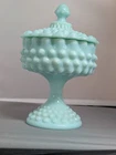 Fenton TURQUOISE/ Aqua  Hobnail Covered Candy Comport Compote ~ 8.5” Tall