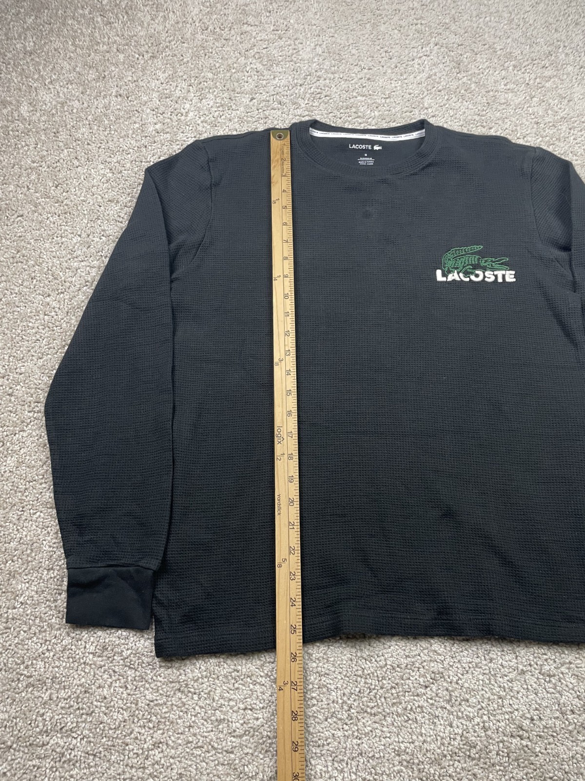 Lacoste Waffle Knit Thermal Shirt Men's Medium Black Long Sleeve Lounge thumbnail 4