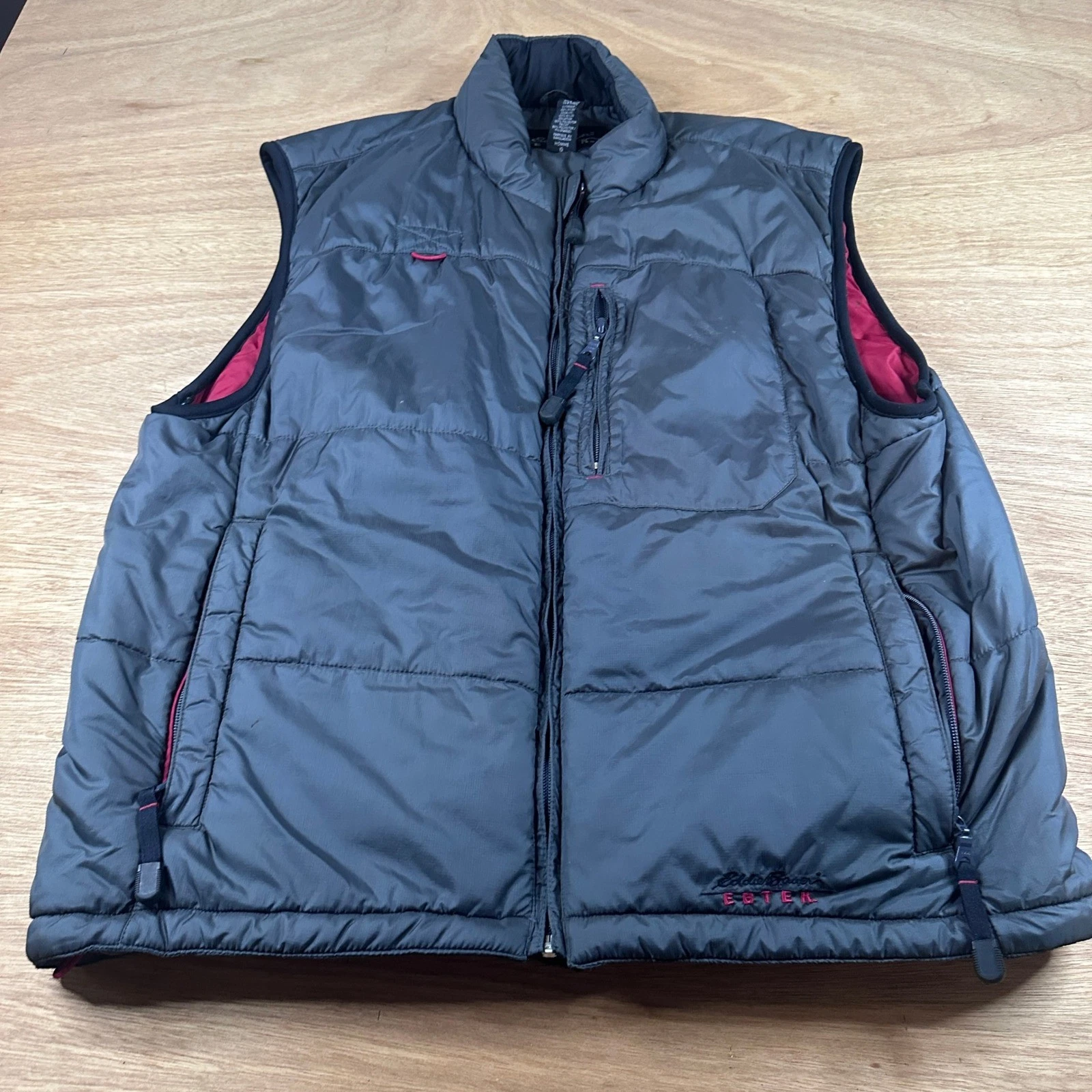 Eddie Bauer Vintage EBTEK Puffer Vest Mens Large Dk Gray Full Zip Outdoor Hiking