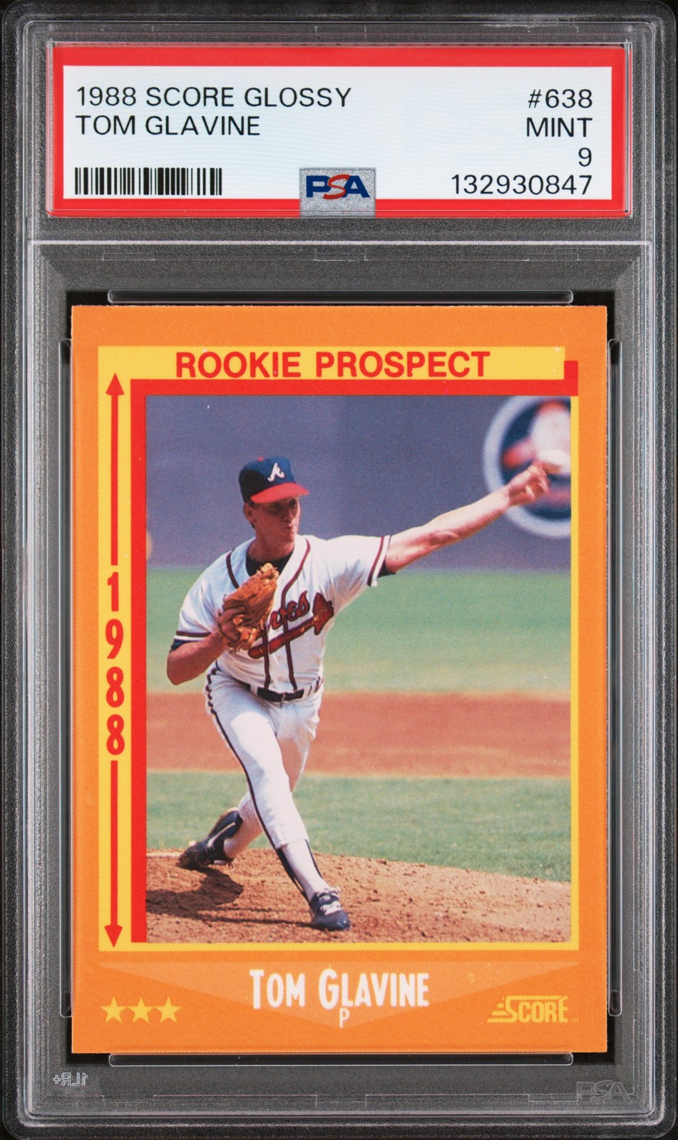 1988 SCORE GLOSSY #638 TOM GLAVINE PSA 9