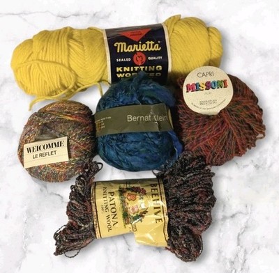 Set Of 5 Wool Mohair Yarn Skeins Missoni Bernat Klein Mixed Marietta Knit Vtg 