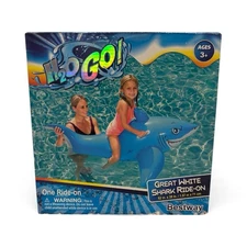 H20 GO REALISTIC INFLATABLE GREAT WHITE SHARK RIDE-ON POOL WATER TOY