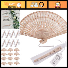 50 Sets Wooden Handheld Folding Fans with Organza Bags  Thank You Tags - Weddin