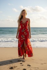 Express Red Floral Flowy Spaghetti Strap Summer Dress Size Xs