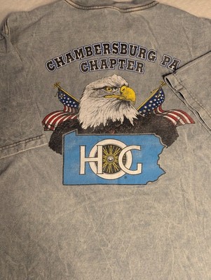 Harley Davidson Owners Grp VTG Made USA Men Lrg Blue T-Shirt Patriotic USA Eagle
