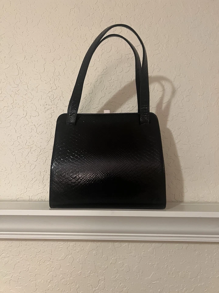 Vintage France Dofan 1950s Black Leather Croc Pattern Silver Hardware - Image 2 of 4