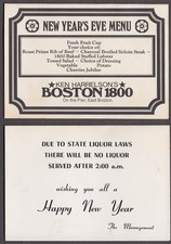 Ken Harrelson's Boston 1800 New Year's Eve menu tent cards 1970