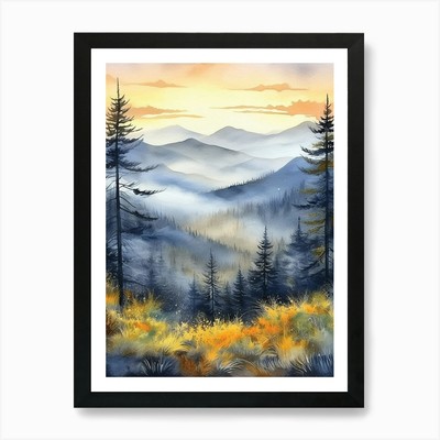 Misty Pine Trees in the Appalachian Framed Wall Art Poster Canvas Print Picture