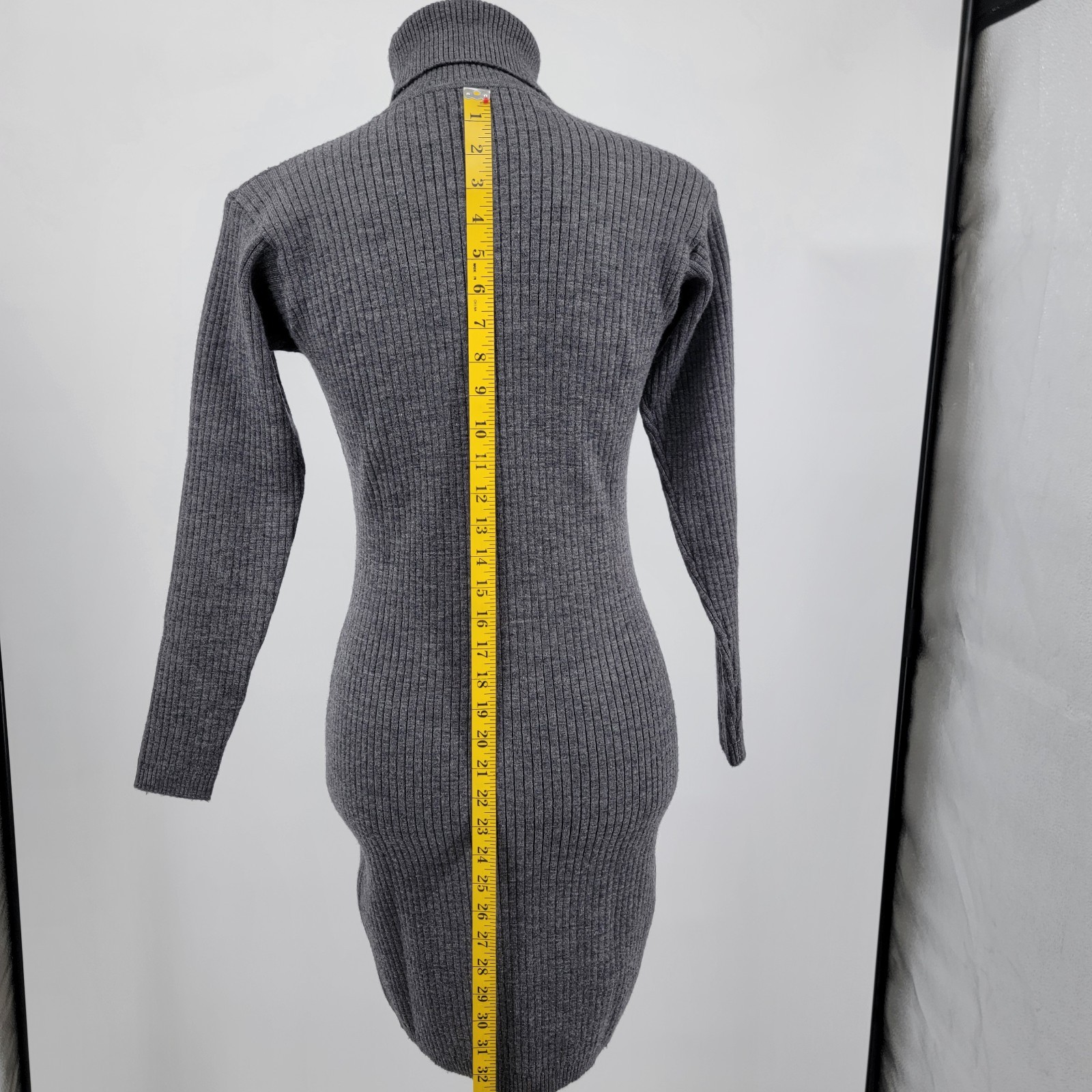 SMYTHE Womens Grey Wool/Spandex Ribbed Long Sleeve Turtleneck Bodycon Dress M