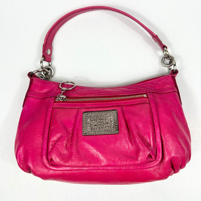 Coach Poppy Leather Shoulder Crossbody Bag Fuchsia Pink Silver
