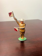 Vintage Barclay Infantry Soldier in Brown Uniform W Flags