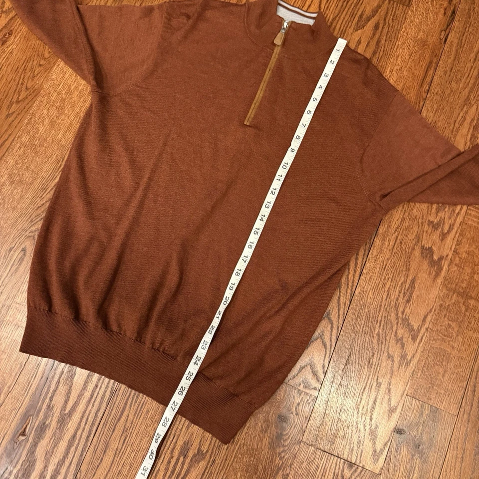 Suéter Peter Millar Crown Suave Mezcla Lana Merino 1/4 Cremallera Para Hombre’s L Naranja Quemado Foto 4 de 4