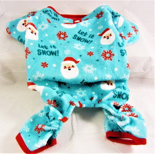 Dog Christmas Jumpsuit Medium M Santa Claus Let It Snow Blue Red White Free Ship