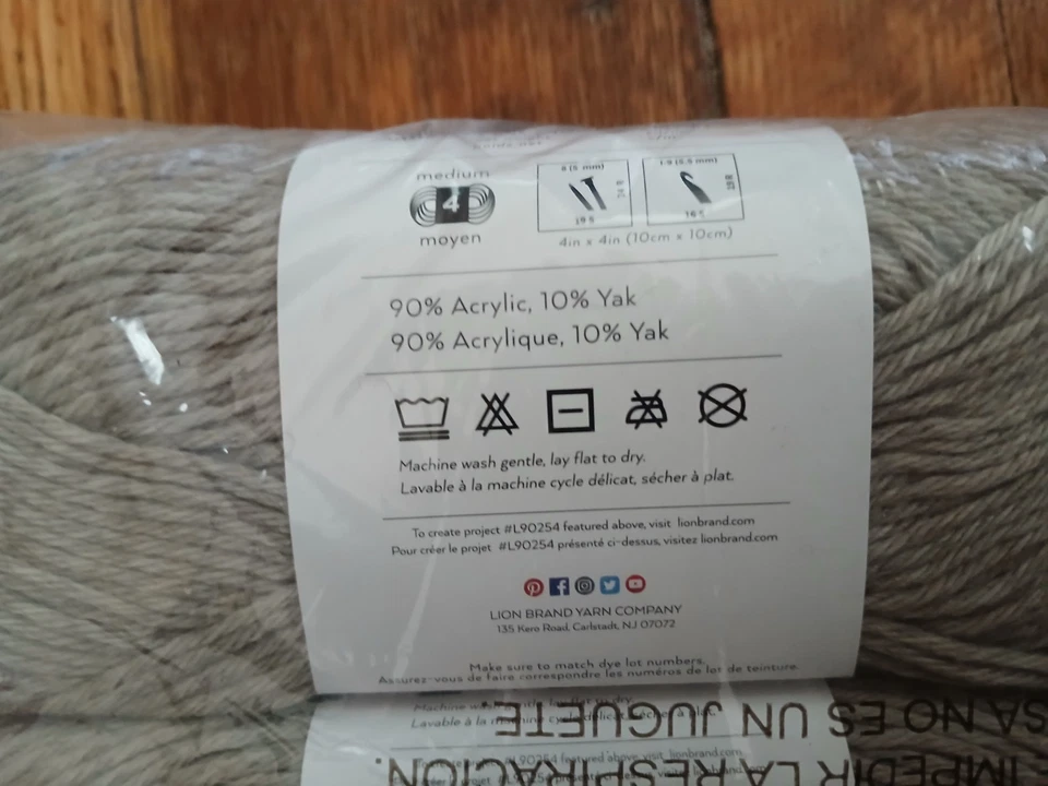 Lion BRAND Touch of Yak Yarn Alabaster, Lot Of 3, NEW SEALED PACKAGE - Image 4 of 4