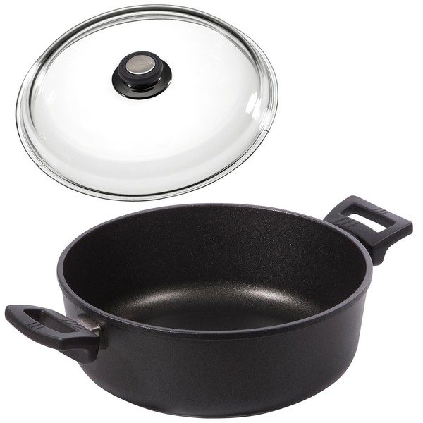 Eurolux Bratentopf Guss 24 Cm Schmortopf Aluguss Antihaft Kochtopf & Glasdeckel-image