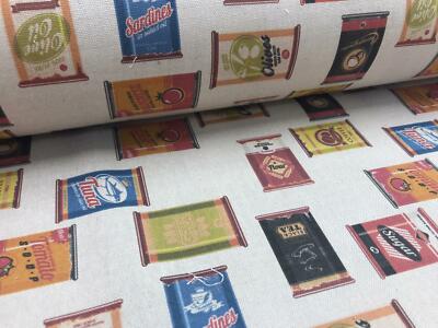 Baumwollstoff Material Bastelstoff 140cm Blechdosen Druck Pop Art Leinenoptik 