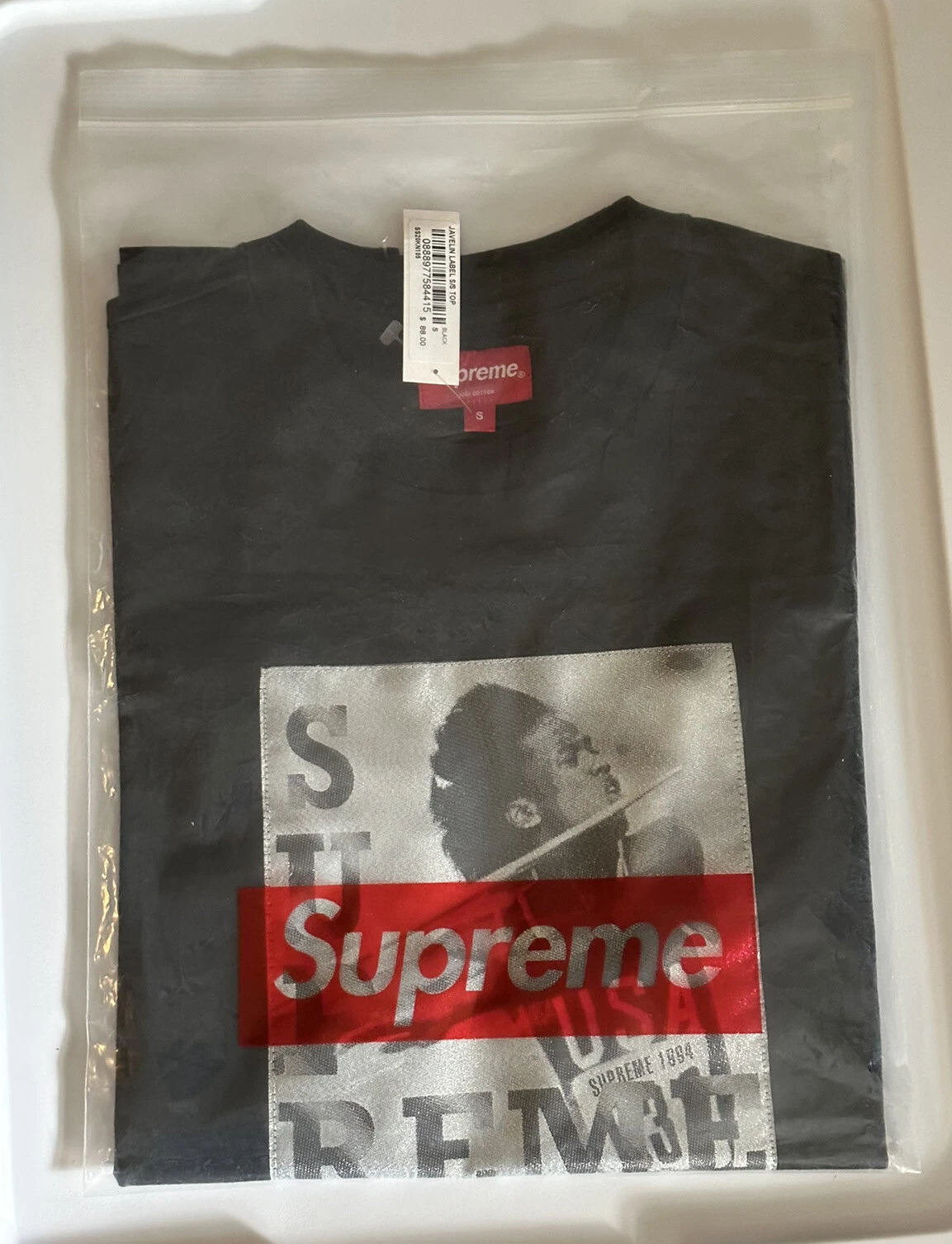 Supreme Javelin Label S/S haut (taille petite) noir SS20 flambant neuf