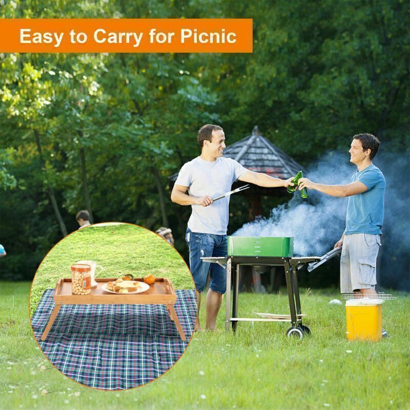 Bamboo Bed Tray Table Folding Legs Table Handles Breakfast Tray Sofa