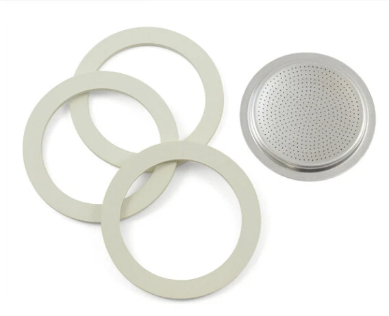 Bialetti Set aus 3 Dichtungsringen + 1 Filtersieb für Aluminium Espressokocher