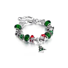 18K White Gold Plated Christmas Tree Crystal CZ Charm Bracelet - Swarovski