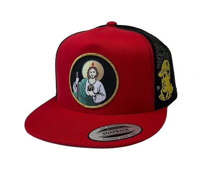 SAN JUDAS TADEO HAT RED BLACK MESH EL CHAPO GUZMÁN MÉXICO LOGO