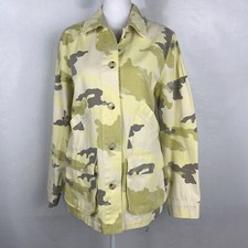 Mystree Pastel Yellow Camo Cotton Button Up Feminine Chore Jacket Coat Sz Small