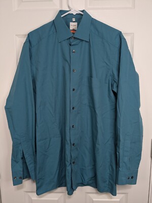 Olymp Luxor Shirt Men's 16 Blue Button Up Long Sleeve Slim Fit