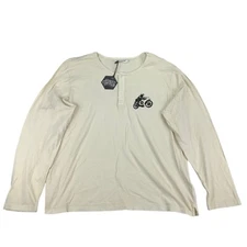 Heroes Motors Mens Long Sleeve Henley T-Shirt Tan 2XL