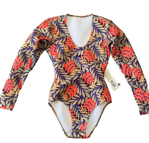 Seea Swimsuit Womens XS Blue Floral Long Sleeve One Piece Surf