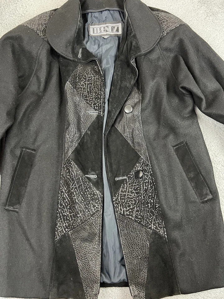 Chaqueta vintage TRENDZ para mujer 9/10 lana cuero abrigo guisante estampado animal mafia esposa Foto 2 de 4