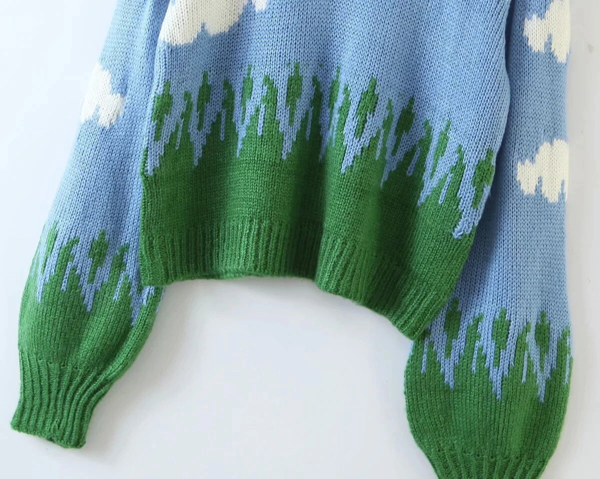 Clouds & Trees Embroidered Oversized Sweater Hippie Nature Clouds & Trees Embroidered Oversized Sweater Hippie Nature