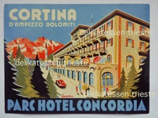 CORTINA PARK HOTEL CONCORDIA Zanenga OLD LABEL hotel luggage label
