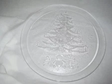 LES VERRERIES DE ST GOBAIN DURALEX 13" TEMPERED GLASS CHRISTMAS SERVING PLATTER~