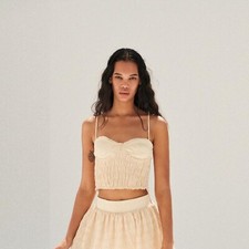 New ZARA Textured Gingham Ruched Stretch Bustier Crop Top Size M