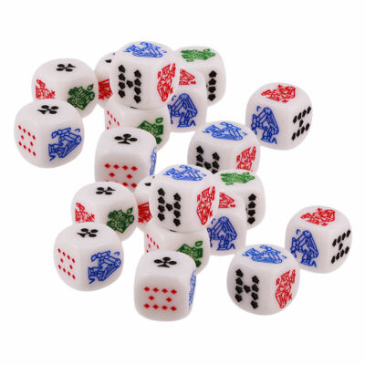 20x 6-seitige Poker Würfel Ace King Queen Jack 10 und 9 für Party Spielzeug Zubehör