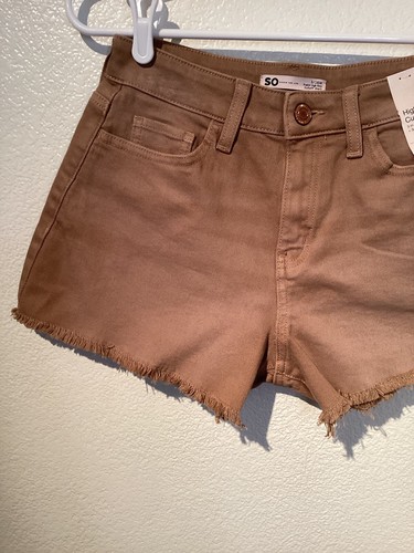 SO women's high rise cut off denim shorts NWT size 3 brown stretch pockets - Picture 3 of 12