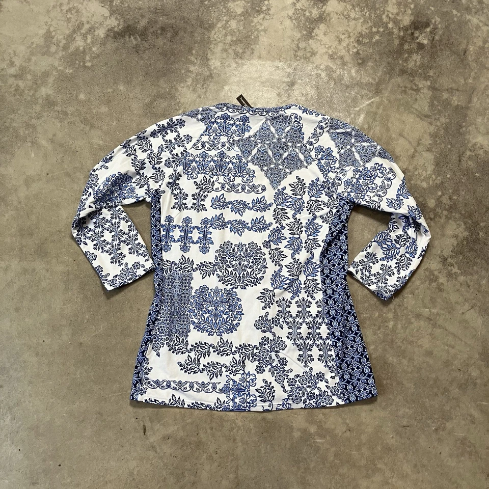 Tommy Bahama Swim Top Womens XS Full Zip Long Sleeve White Blue Floral - Image 4 of 4