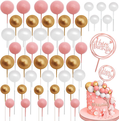 Cake Balls Deko Set – 25 Schaumstoffkugeln + 5 Palmblätter, Rosa/weiß/rot, Für Kuchen & Hochzeiten