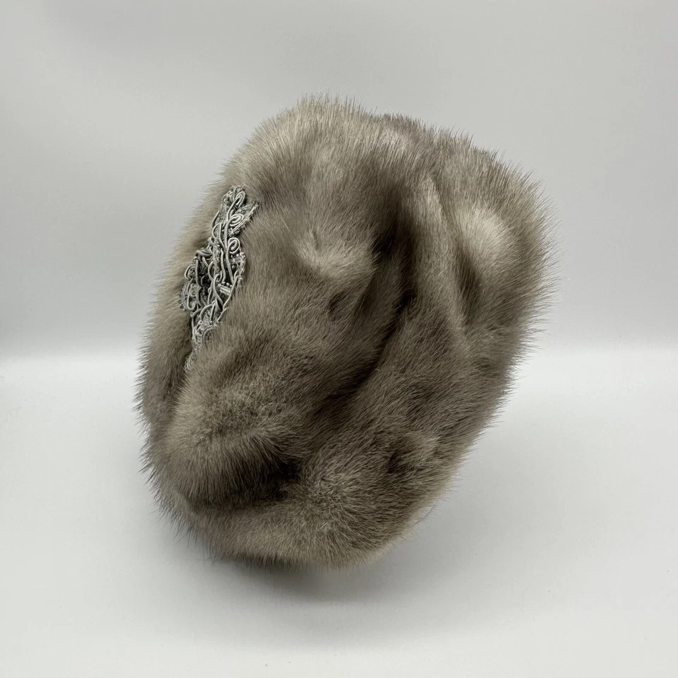 CECILE New York Original Brown Mink Fur Pillbox Lace Hat Ladylike Old Money - Image 3 of 4