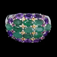 925 Sterling Silver Ring Oval Emerald Amethyst Sapphire Gemstone Jewelry Size 8