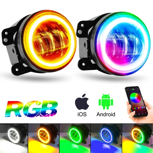 7'' RGB LED Headlights Chasing DRL Fog Lights Combo Kit For Jeep Wrangler JK JKU - Bild 17 von 24