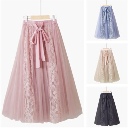 Women Tulle Mesh Lace Skirt Puffy Tutu A-line Elastic High Waist Swing Fairy
