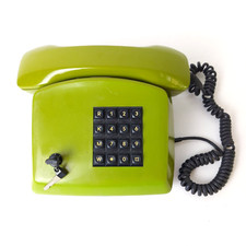 Teléfono retro vintage con botón pulsador con llave verde KAPSCH Austria 1990