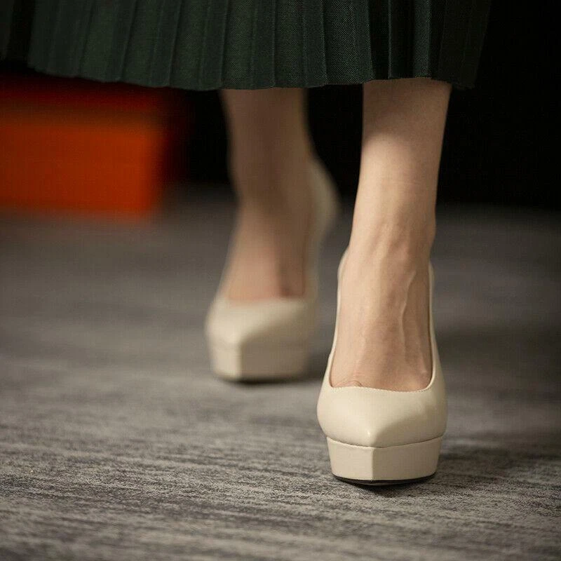 Women's Office Work Shoes High Stiletto Heel Pointed Toe Platform Slip On Formal - Image 3 of 4